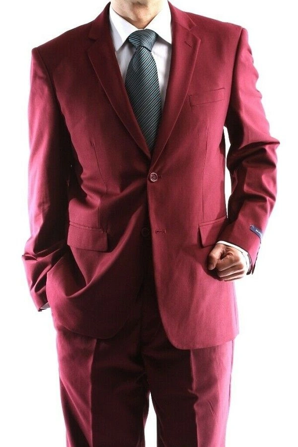 Klassiek Bordeaurode Herenpak Tijdloos Stijlvol met Flat Front Broek 2 Stuks Subliem