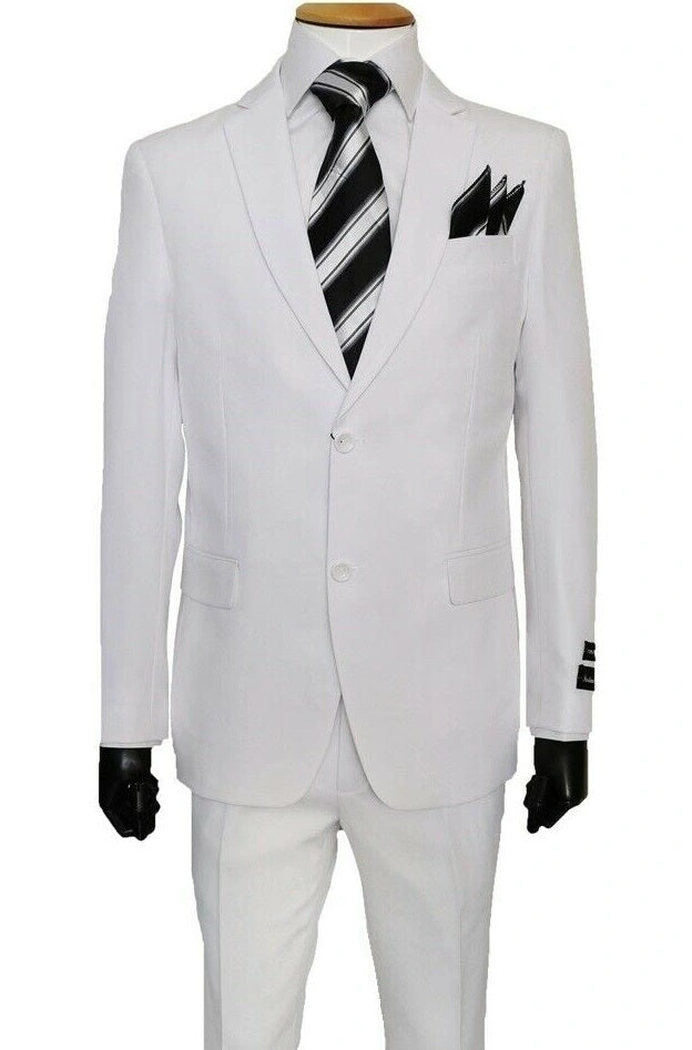 Witte Herensuit Basic Twee Delig met Flat Front Broek Stijlvol en Klaar voor Elke Gelegenheid